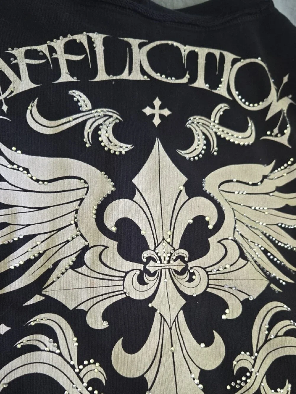 Affliction Black Bomber Jacket with Silver Crest and Wing Graphics - Picture 2 of 8